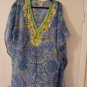 Vibrant Blue and Green Geometric Swim Coverup